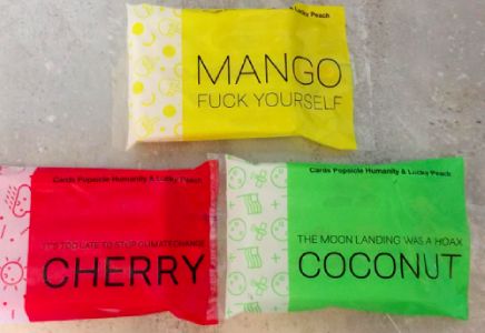 Packages of Card Against Humanity ice pops in various flavors